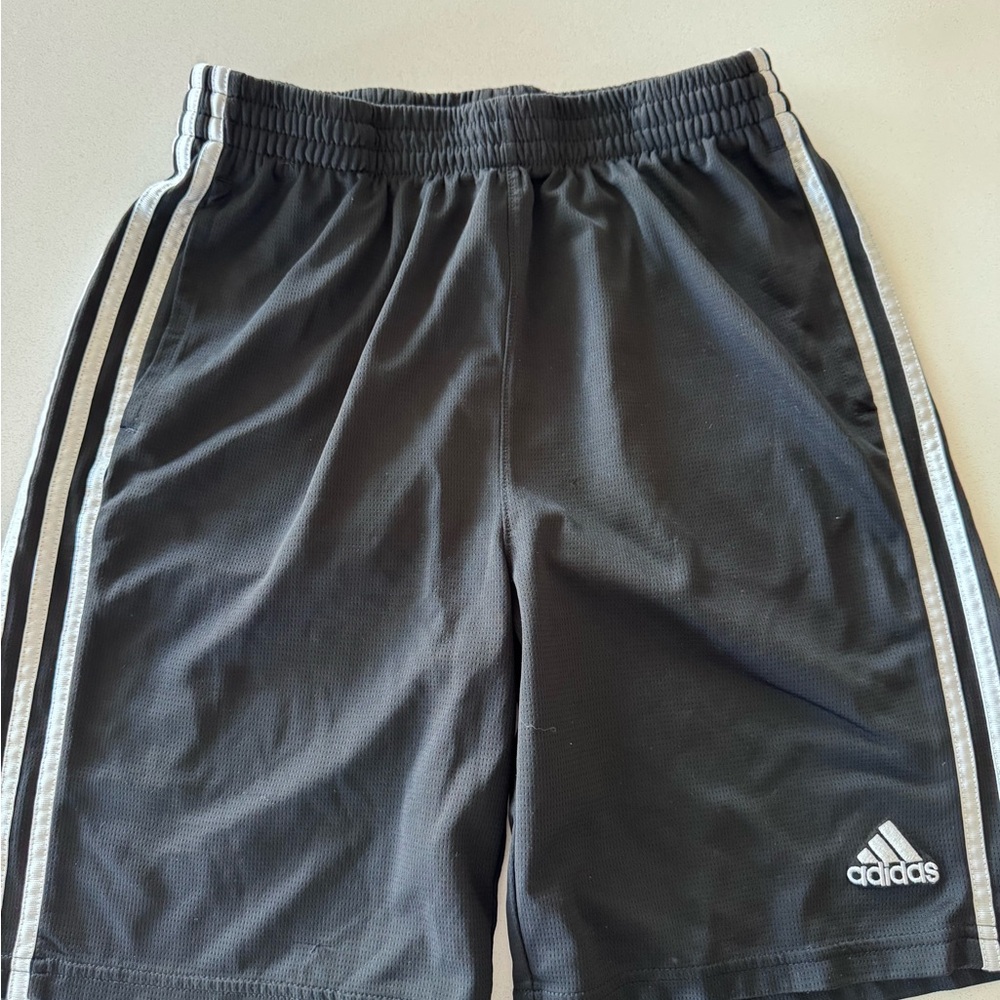 Adidas Boys Black and White Striped Athletic Shorts